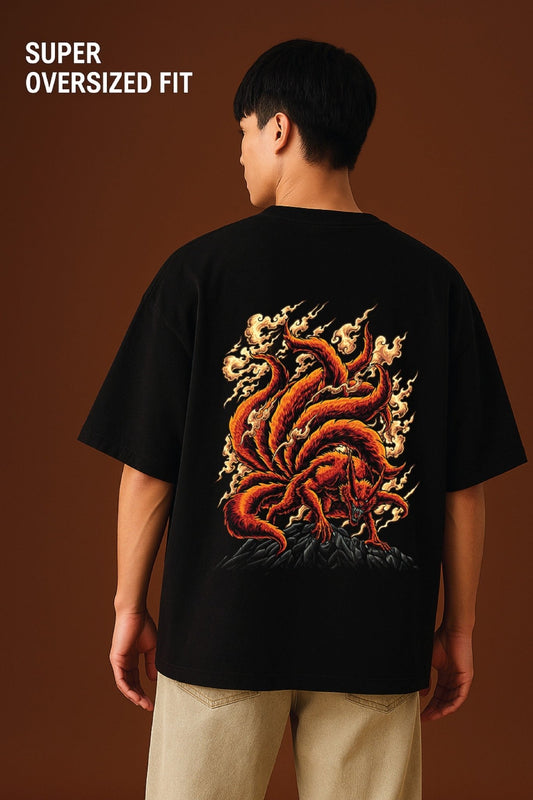 Unisex oversized black t-shirt 350 GSM drop - shoulder – Blue Nova India