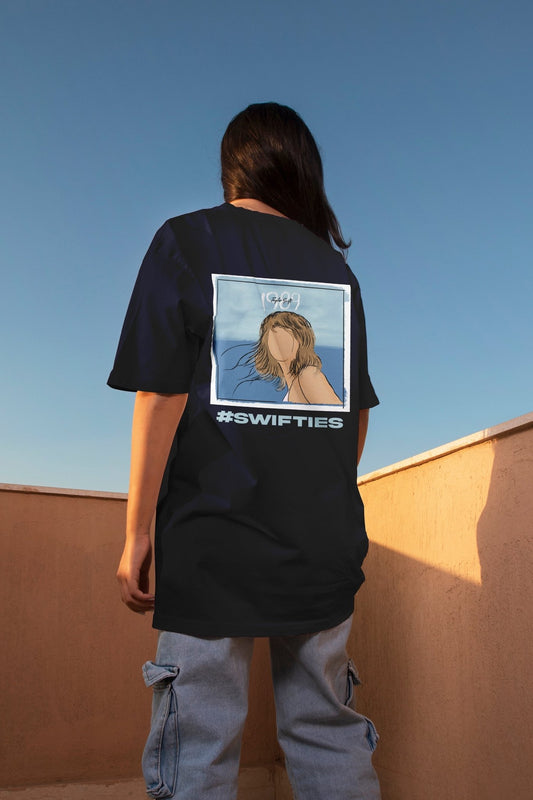 Unisex oversized black t-shirt 350 GSM drop - shoulder – Blue Nova India