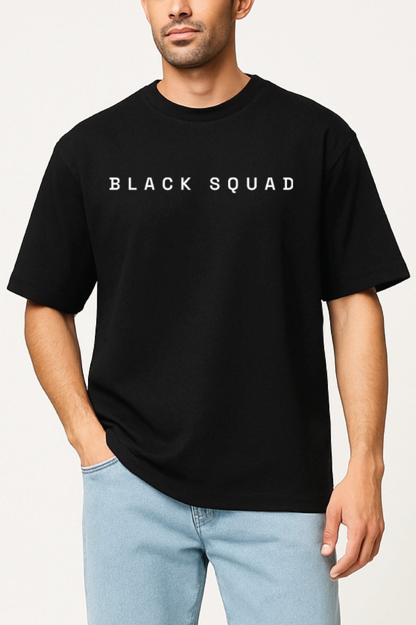 Unisex oversized black t-shirt 350 GSM drop - shoulder – Blue Nova India