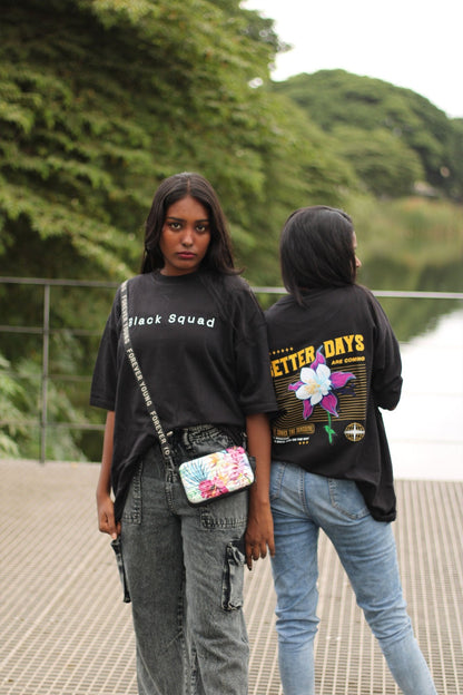 Unisex oversized black t-shirt 350 GSM drop - shoulder – Blue Nova India