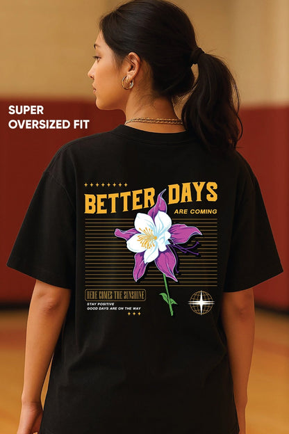 Unisex oversized black t-shirt 350 GSM drop - shoulder – Blue Nova India